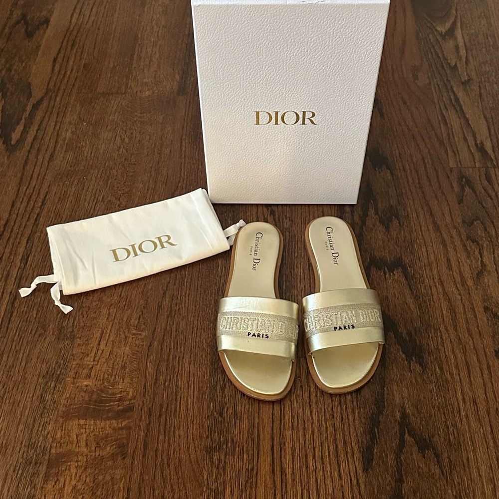 Dior Metallic Gold Slide Sandals